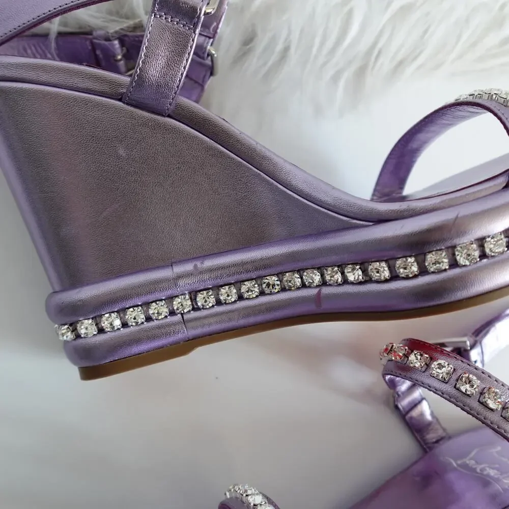 Christian Louboutin Pyrastrass Metallic Lavender Platform Wedge Sandals 38